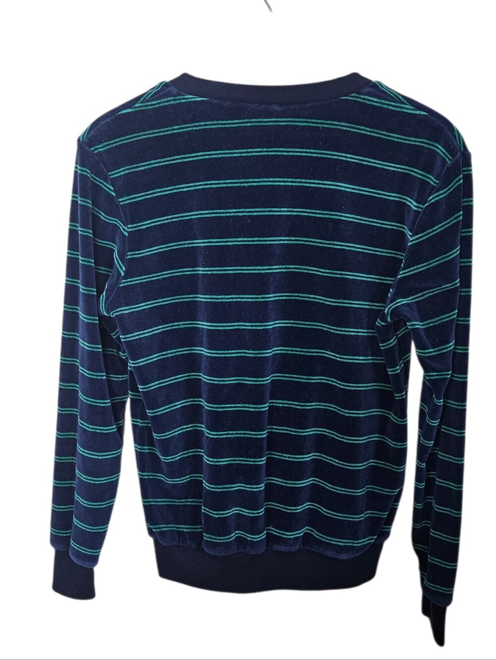 Vintage 80s Levi Strauss & Company Navy Velour V-Neck with Teal Stripes, Medium - Picture 6 of 6